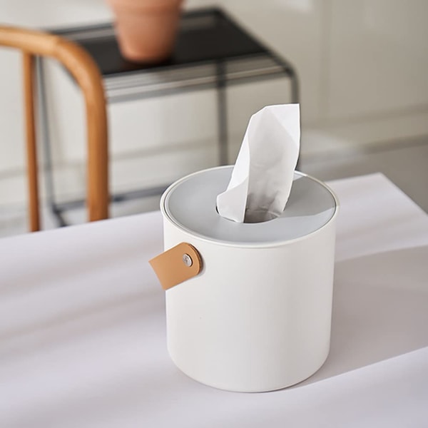 Modern rund fyrkantig servetthållare i plast med lock och läderhandtag (rund)