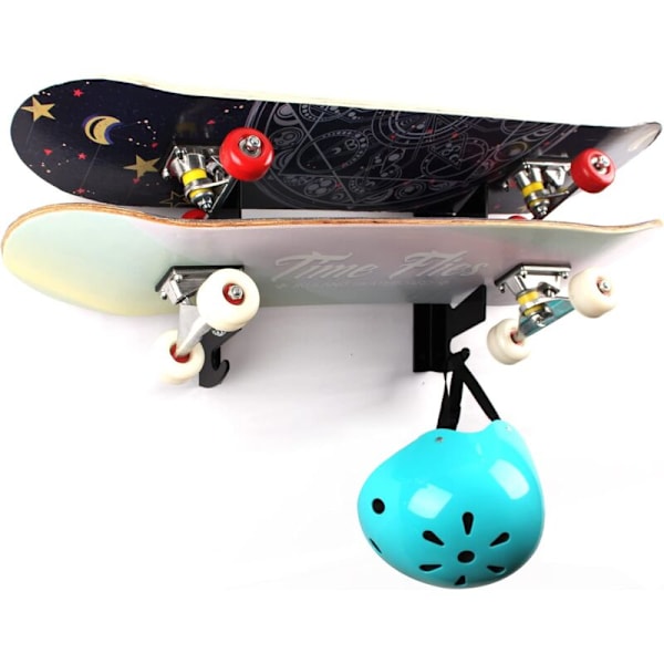 2 stk. vægstøtte til skateboarding - Dobbelt væghylde - Med opbevaringskroge - til Longboard, Snowboard, Skateboard