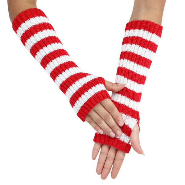 Långa randiga yllehandskar höst och vinter mellanhåriga fingerlösa damer varma och fashionabla stickade ärmärmar