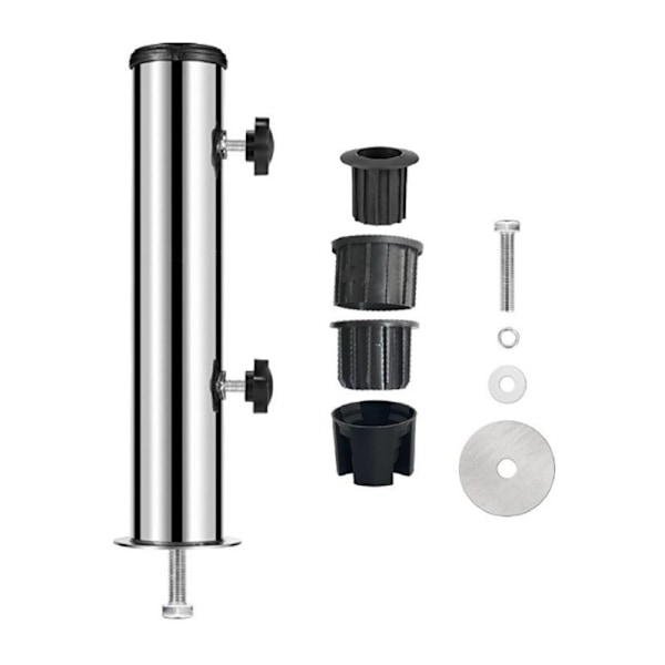 Parasolfod, STATED SUPEROL SUPPLY Ø54 mm i rustfrit stål, tilbehør til parasoller med 4 PVC-reduktionsringe (Ø28/38/48mm)