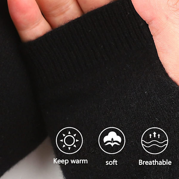 Cashmere fingerløse handsker, håndledsvarmer tommelfinger hul varme halvfinger handsker vinter varme fingerløse handsker sort og grå julegaver til mænd kvinder