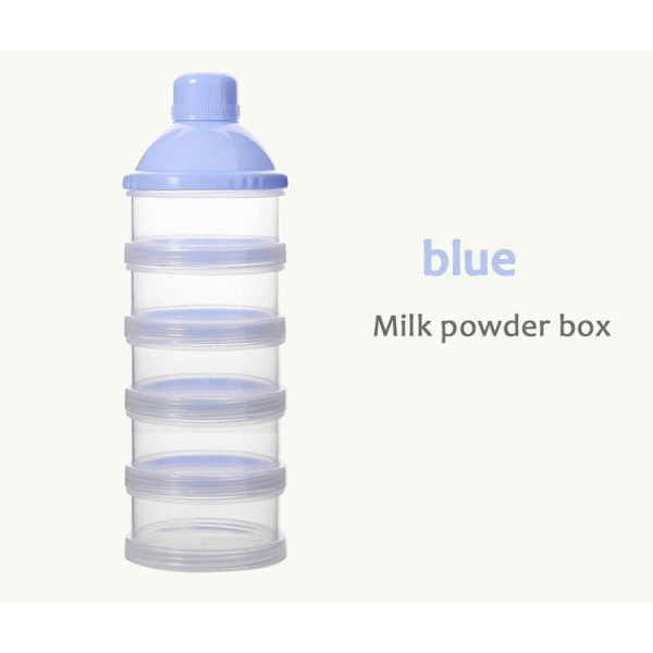 2 stk. melkedispenser (blå), melkesnacksboks, 5 roms bærbar melkepulverbeholder for baby, melkeboks for reise og utendørs
