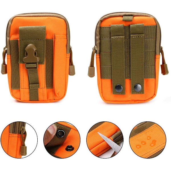 Taktisk bältesväska, nylonbältesväska - Orange - Multifunktionell Molle EDC-gadgetväska för telefon, utomhus, vandring, bergsklättring och cykling