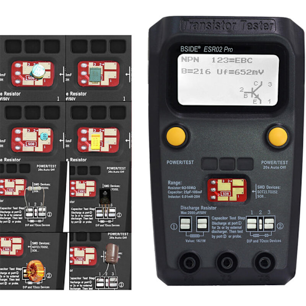 BSIDE TESTOR BSIDE ESR02 PRO MULTIFUNKTIONEL DIODE DIODE TESTER DIODE TRIODE RESPONSURE INDUKTANS MOSFET NPN PNP TRIAC MOS DE DEFER