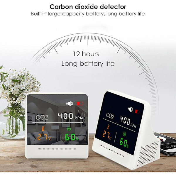 Bærbar CO2-sensor til skrivebordet, professionel luftkvalitetsmonitor CO2-detektor med lang batterilevetid, kuldioxiddetektor, temperatur relativ fugtighed