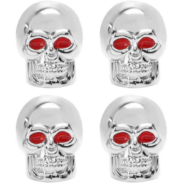4 kpl (Skull Silver) Chrome Skull Valve Caps Rengasventtiilit Auton lisävarusteet Yleismaailmalliset venttiilihatut autoon, maasturiin, kuorma-autoon, moottoripyörään, polkupyörään