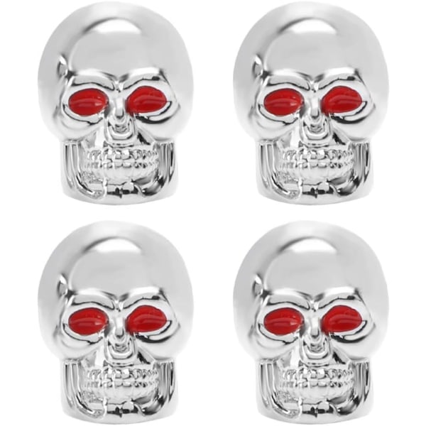 4 stk (Skull Silver) Chrome Skull Ventilhetter Deksel Deksel Bil Tilbehør Universal Ventilhetter for Bil SUV Truck Motorsykkel Sykkel