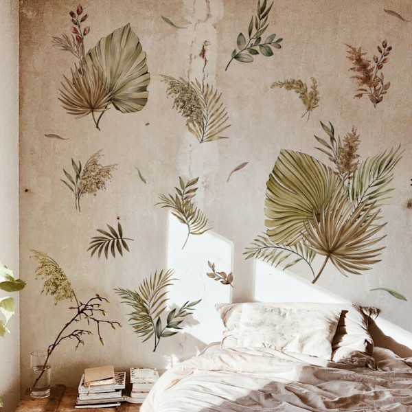 Väggdekaler Boho Palmblad Väggdekaler Tropiska Växter Sovrum Soffa Väggdekaler Vardagsrum Dekoration Väggdekoration