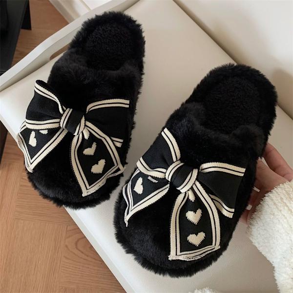 Vinterns nya damtofflor med hög klack, tjock päls, mjuk päls, varma inomhusdamtofflor med öppen tå, fluffiga hemmtofflor 24,5 cm