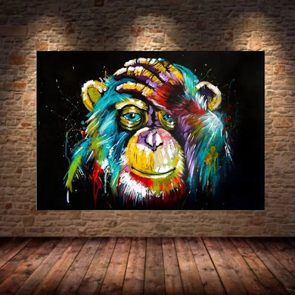 Pyöreä timantti vesiväri pensas apina seinätaide canvas-tulostus abstrakti eläin juliste maalaus kehystämätön kodin sisustus kuva 12X16 tuumaa