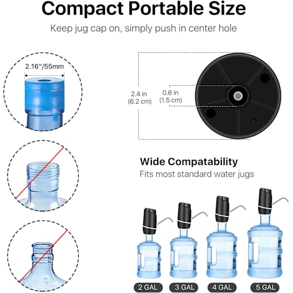 Vattenautomatisk pump för 2-5 gallons vattenflaska, automatisk elektrisk dricksvattenpump, bärbar vattenautomat med USB-laddning, silikonslang kall dri