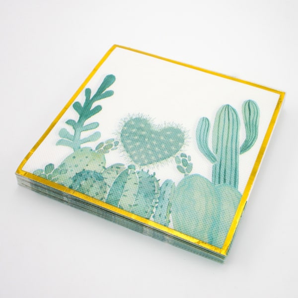 Sæt med 40 farverige papirservietter - Koservietter - Cactus Leaf Servietter