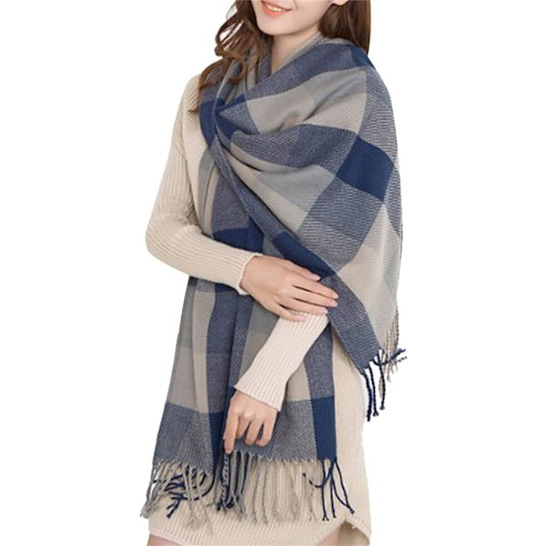 Dam Scarves Vinter Lång Mjuk Varm Tartan Check Wraps Ull Spinning Tassel Sjal Stole Scarf Damer