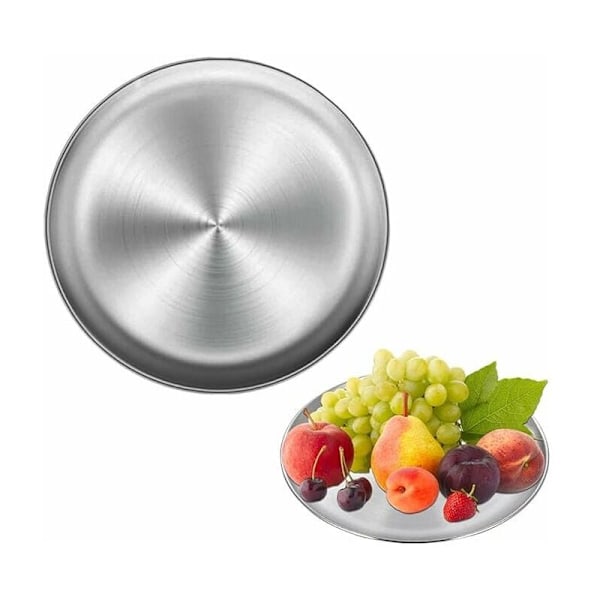 Pizzaform i rustfritt stål, rund pizzabakeplate Pizzaovn i rustfritt stål, rund multifunksjonell oppbevaringsbrett metall kokeplate med 26 cm