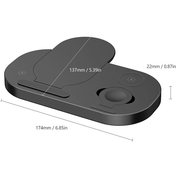 3 i 1 Sammenleggbar Trådløs Ladekabel, Hurtigladestasjon Berøringskontroll LED-indikator Display for Smarttelefon Klokke Knapper - Hvit