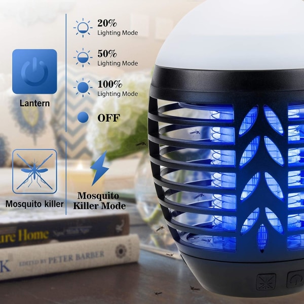 2 i 1 Myggdödande Campinglampa IPX6 Vattentät USB Laddningsbar Bärbar med Laddningsbar Hacke Effektiv Flugdödare Lämplig för