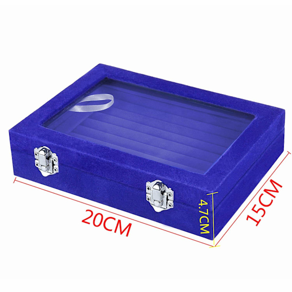 Slots Fløjls Glas Ringe Øreringe Smykker Display Opbevaringsboks Holder Organiser Bakke Etui