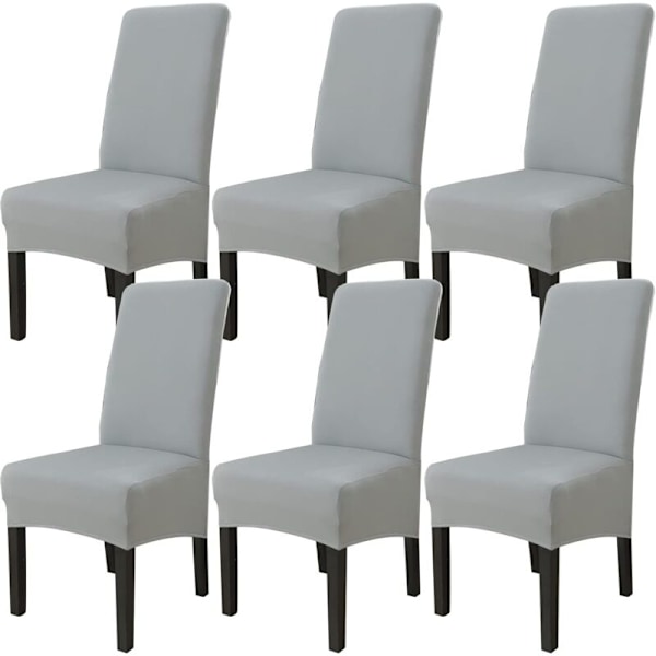Set med 6 stolar (ljusgrå) stolsöverdrag, stretch stolsöverdrag, stor, tvättbar universalstol, lätt att rengöra för matsalens inredning