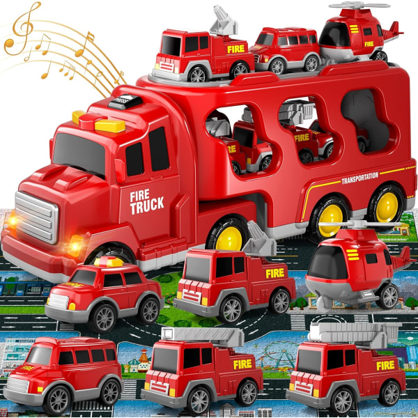 Toddler Fire Truck Toy, 5-in-1 Truck Powered Toy Car Birthday Gift for Boys and Girls 3-5 Years Old