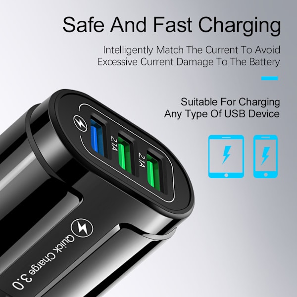 QC3.0 3USB Europeisk standard snabbladdare för mobiltelefon - smart reseladdare oval multifunktionsladdningshuvud