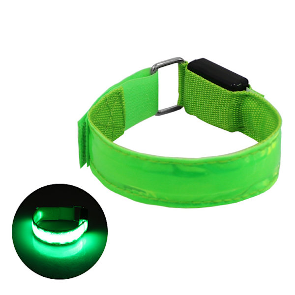 Laddningsbart LED-armband/reflekterande band, gitterljusarmband avger grönt ljus