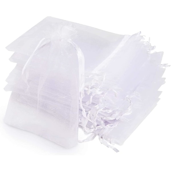 Organza-pussit, 120 läpinäkyvää organza-pussia, 10x15 cm valkoiset organza-lahjapussit nauhalla joululahjoihin, organza-pussit korulahjoille karkkihäille