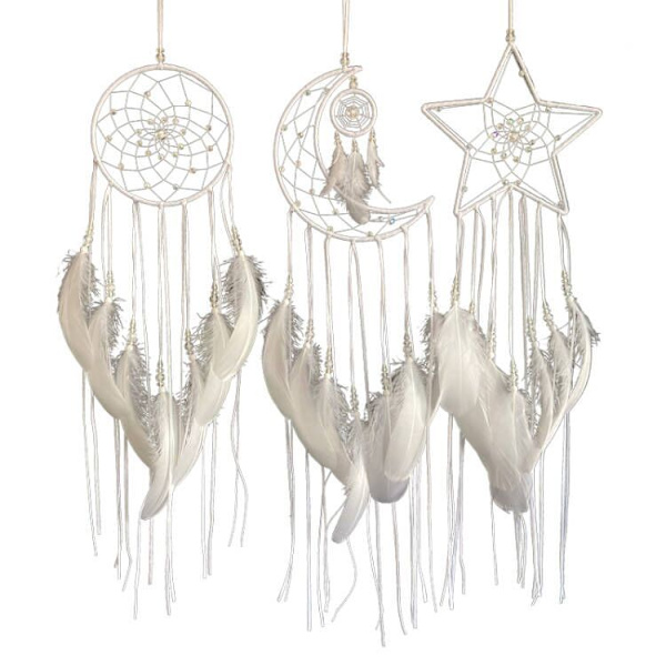 Hvid - 3 stk. Halloween Dream Catcher Sol Måne Stjerne Design Traditionelt Håndlavet Design til Vægophæng Hjemmeindretning (Sort)