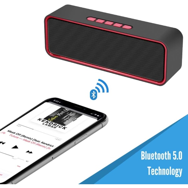 Bärbar trådlös högtalare (röd), Bluetooth 5.0 med 3D-stereoljud och HiFi-bas, 1500 mAh batteri, 12 timmars speltid