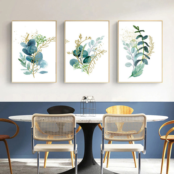 Grønt eukalyptusblad lærred dekorativt maleri (3 styk)