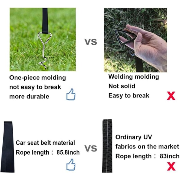 Set med 4 robusta trampolinstakar i form av en stålkork med T-krok för studsmattor - Set med 4 bra, 4 solida remmar