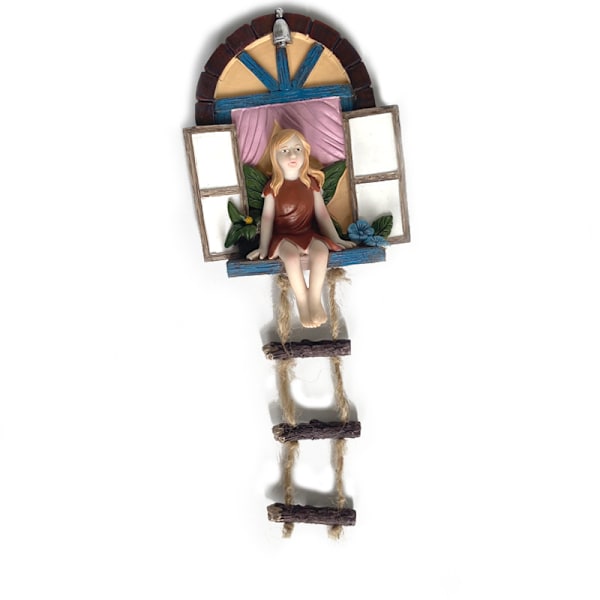 Fehus med stege i harpiks, håndmalet havefigur og træskulpturer, udendørs hængende dekoration til hegn, vægge, dekorativt ornament, gaver til C