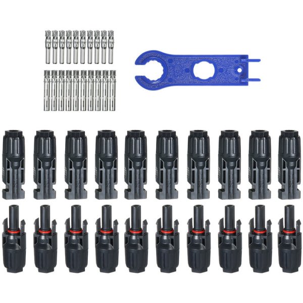 10 par / 20 par han/hun solcellepanel kabel stik til PV-system, 20 par med 2 stk. nøgle - 20 par med 2 stk. nøgle