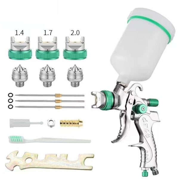 Högtrycks professionell färgspruta tryckluftssprutpistol kit strömförsörjning med gravitation pneumatisk färgspruta hvlp 600cc 1.4mm/1.7mm/2.0mm 3 midjemunstycken
