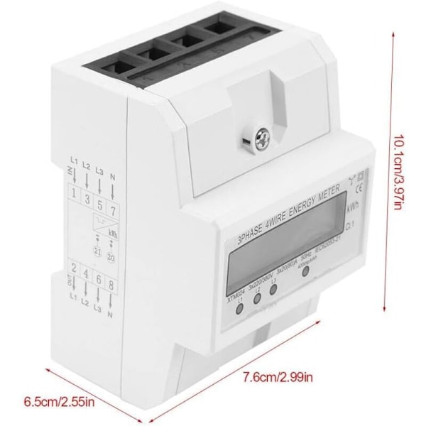 Sähkömittari, kolmivaiheinen nelinumeroinen LCD 3 x 20 (80A) Sähkölaskuri Din-kiskossa Energialaskuri
