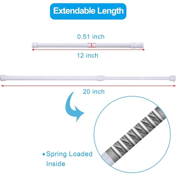 Sett med 6 strekkstenger uten boring gardinstenger for garderobe bad kjøkken (hvit, 30-50cm)