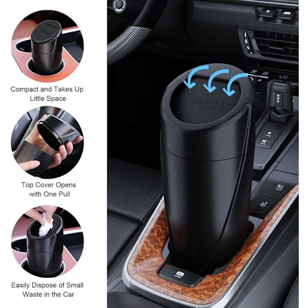 Auton roskakori kannella, auton järjestäjä, mini kannettava auton roskakori, sopii konsoliin tai auton oveen, kotiin, toimistoon, autoon, musta