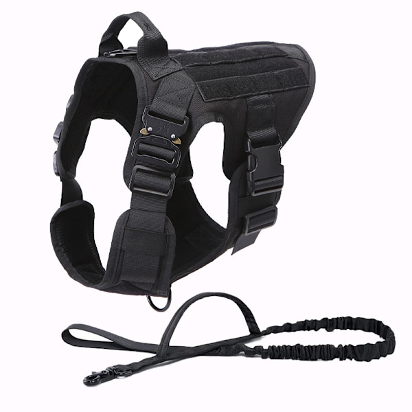 Tactical Dog Harness with Handle No-Pull Military Vest Wide Working Dog Adjustable Metal Buckles, Black, L