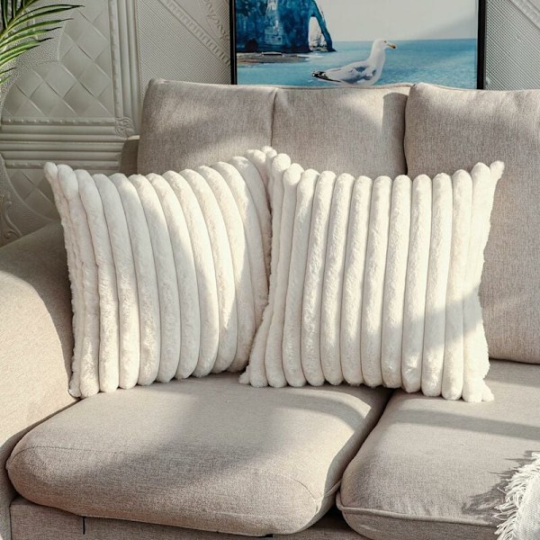 Pute og putetrekk Sett med 2 dekorative putetrekk i Falsk Pels Faume i uklare striper Svette putetrekk for sofa soverom 50 x 50cm