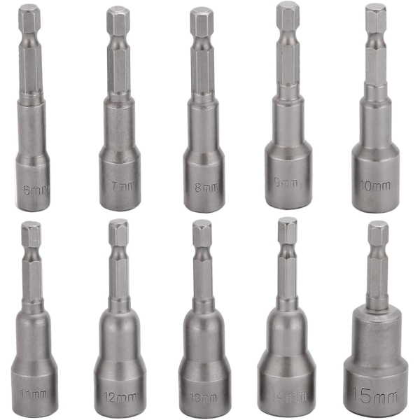 10 kpl Iskumekanismin ruuvinpääsetti 6-15mm Magneettiset kuusiokololiittimet Magneettinen ruuvinpääsetti Poranterän kuusiokololiittimet 1/4 tuuman pikavaihtoholkkiin