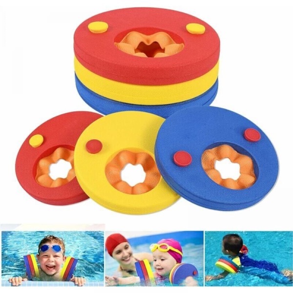 Simarmar för barn, set med 6 EVA-flöten, armbindel (röd + gul + blå) anpassad för barn i åldern 3 till 14 år för att lära sig simma