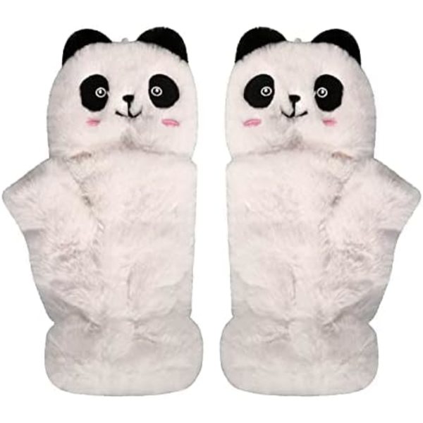 Kvinners Vinter Fingerless Votter Jenter Plysj Panda Hansker Pels Varme Halv Finger Konvertible Hansker Hånd Slitasje