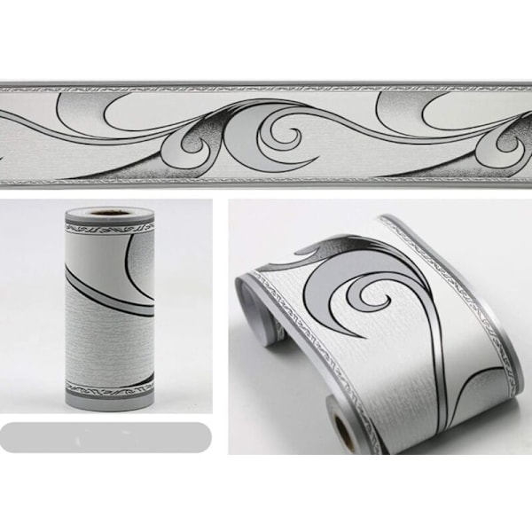 1 Royal volym Dekorativ väggdekor med silvergrå vågor 10 cm x 9 m