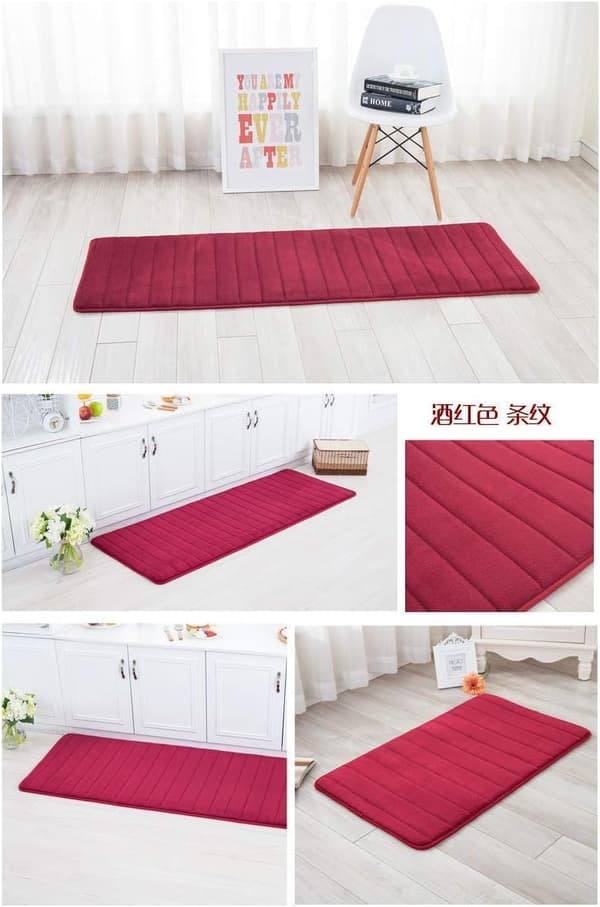 Memory Foam Absorberende Skridsikker Bademåtte, Høj Kvalitet Polyester, Bordeaux Rød, 50 x 80 cm