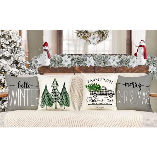 Jul örngott 45*45cm set juldekoration lastbil dekorativ kuddfodral lämplig för hem soffa