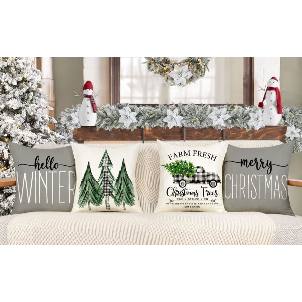 Juleputetrekk 45*45cm sett Juledekorasjon lastebil dekorativ puteboks egnet for hjem sofa