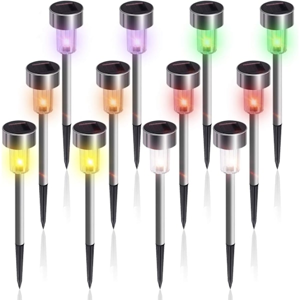 Havedekoration Lys LED Solcelle Have Lys 12stk Rustfrit Stål Vandtæt Solcelle Lampe Ideel til Udendørs, Terrasse, Plæne, Have, Haver og Gangstier,