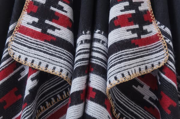 Retro mønstret dame kappe med åben front - Vintertørklæde med diamantstriber