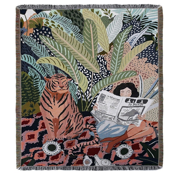 1 kpl 160x130cm ruudullinen tiikeri ja neulottu naisen peitto, jossa on mukavat yksinkertaiset boheemit hapsut, suojaa kylmältä sohvalle ja lepoon