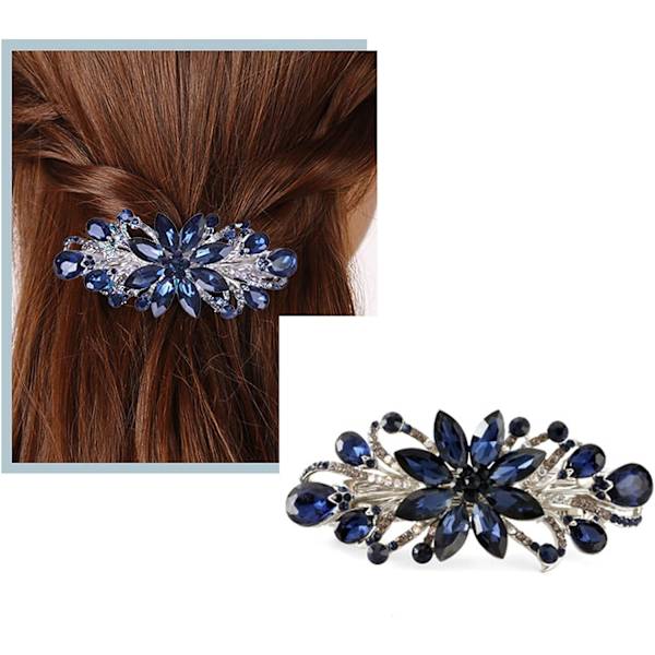 Blommig lyxig smyckesdesign hårklämma Rhinestone hårklämma (blått bläck)