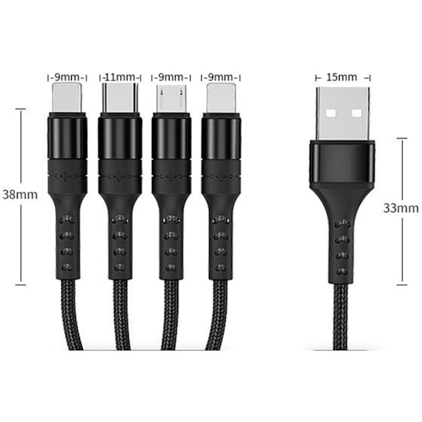 Multipel laddningskabel 4 i 1 flätad nylon Flera USB snabbladdningskablar C typ C.